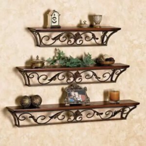 Decorhand Wall Mount Set of 3 Iron Wall Shelves Wooden